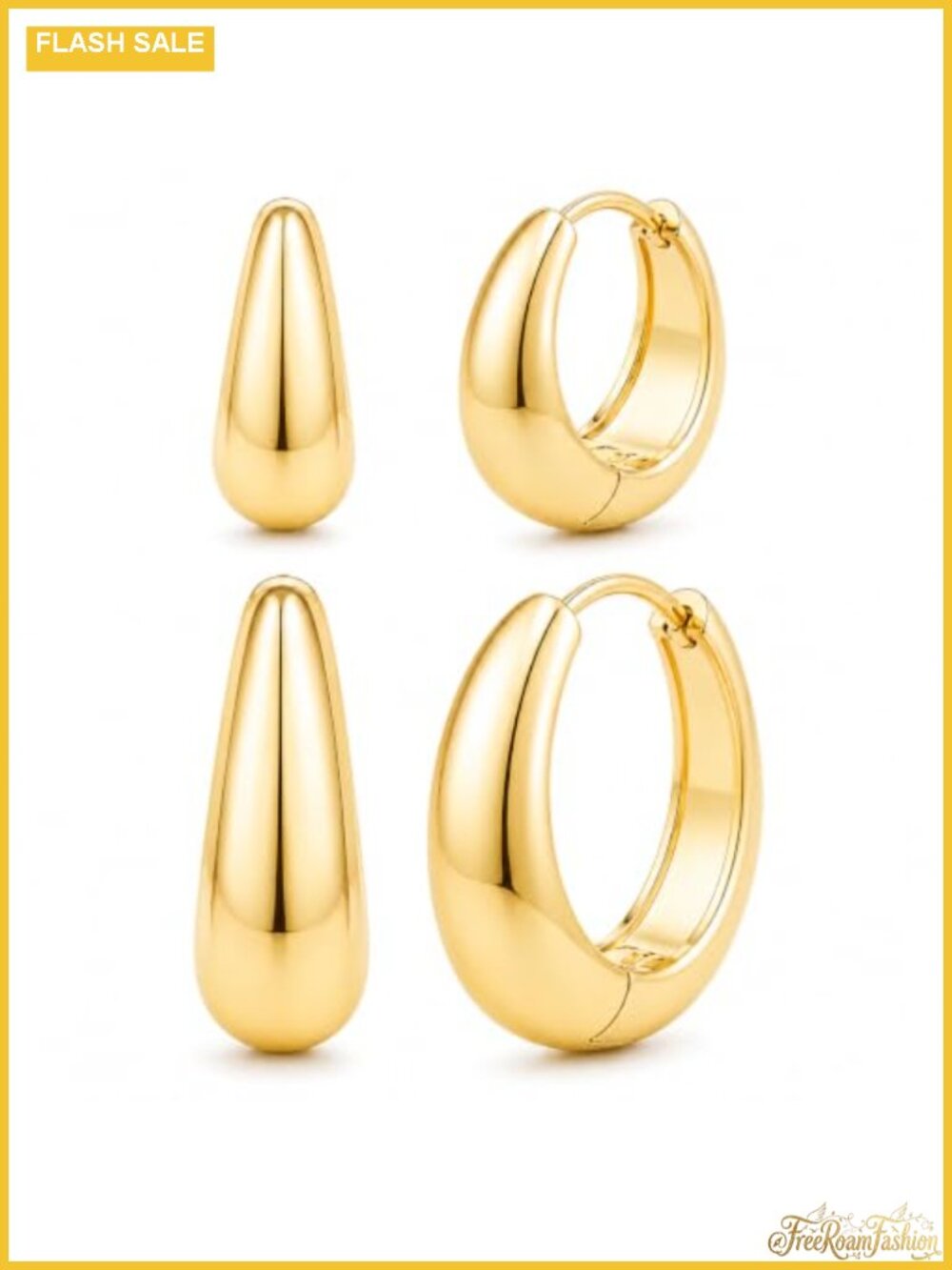 2 Pair 14K Gold Plated Chunky Hoop Earrings Set for Women Lightweight